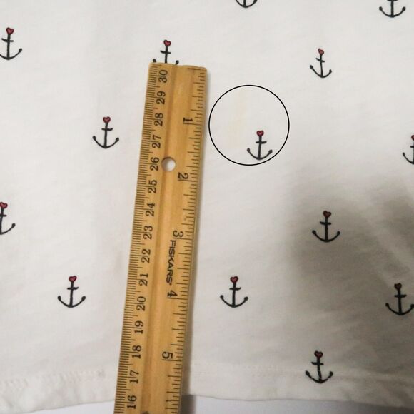 LOFT Womens Vintage Soft Size XL White Cotton Anchors Hearts Print Nautical - Picture 5 of 7